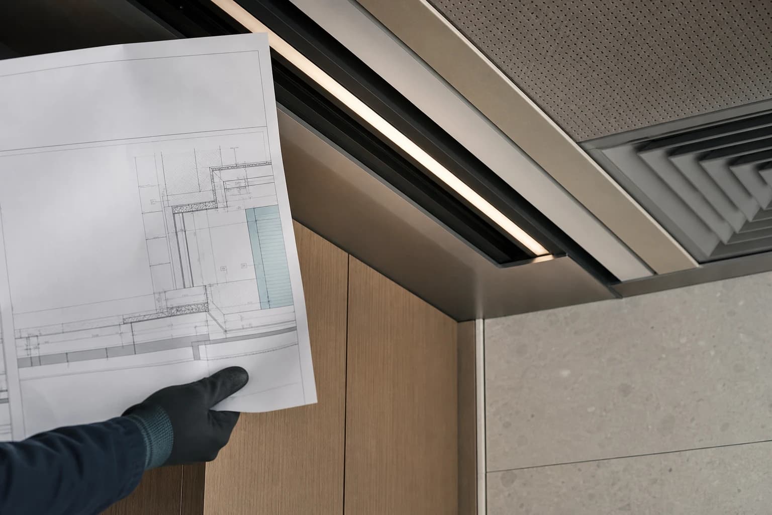 Construction drawing aligned with coordinated architectural ceiling details