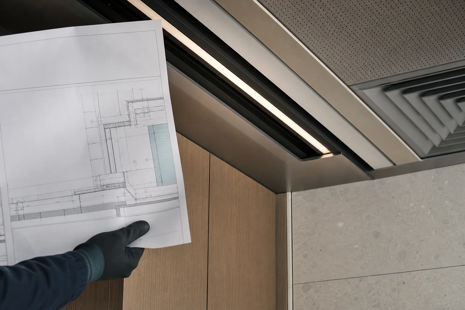 Construction drawing aligned with coordinated architectural ceiling details